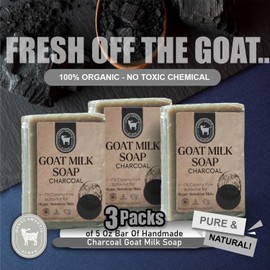 Honey Sweetie Acres 3-Pack All Natural Moisturizing 5 Oz Bars of Handmade Charcoal Goat Milk Soap – Nourishing, Eco-Friendly, and Gentle on Skin