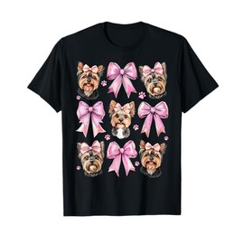 Coquette Bow Yorkshire Terrier Dog Yorkie Mom Girl Pink T-Shirt