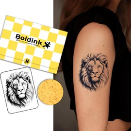 Boldink Temporary Tattoos, semi permanent tattoos, 15-day long lasting tattoo sticker, waterproof and anti-reflective, unique design（Lion Head）