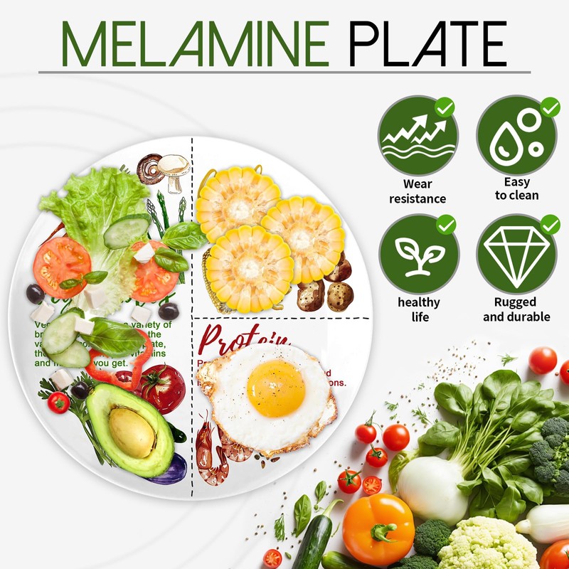 Viynran Portion Control Plate - 10 Inch Melamine Dinner Plate