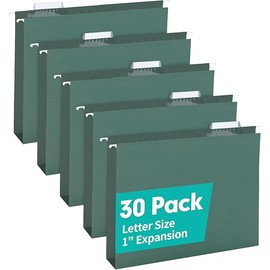 HERKKA Extra Capacity Hanging File Folders, 30 Pack Reinforced Hang Folders with Heavy Duty 1 Inch Expansion, Designed for Bulky Files, Medical Charts, Letter Size, Green