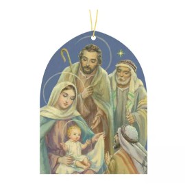 Berkander Holy Family & Shepherds Nativity Ornament Wood, 3"x4"  Multi Color Earth Tones