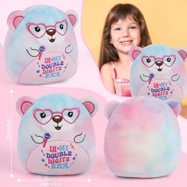 Cat 10th Birthday Stuffed Animals: 8-Inch in My Double Digits Era Plush Toy, 10th Birthday Gifts for Girls Kids, Cute Tie Dye Cat Plushie with Microphone and Heart Glasses Party Decoration