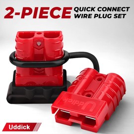 Uddick 2PCS 50A 6-10 Gauge Battery Cable Quick Connect/Disconnect Connector Plug Kit with Dust Cover for Car Forklift Motor Winch Trailer (Red 6AWG)