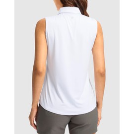 G Gradual Women's Golf Shirts Lightweight 1/4 Zip Collared Tank Top Sleeveless Polo Shirts for Tennis Pickleball Casual, Heather White, L