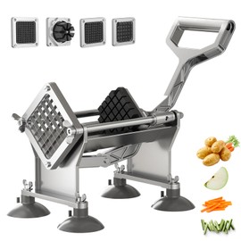 ARINOO Commercial French Fry Cutter with 4 Stainless Steel Blades (3/8", 1/2", 1/4", 8-Wedge) and 4 Suction Feet – Heavy Duty Vegetable Chopper and Lemon Potato Slicer for Home & Restaurant Use