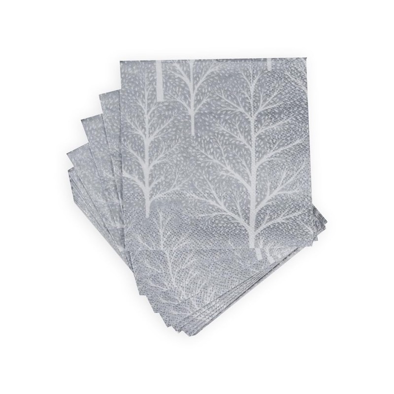 Winter Trees Silver & White Cocktail Napkins - 20 Per