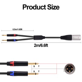 YARCHONN XLR to Dual 6.35mm 1/4 TS Splitter Audio Y Cable Adapter 1/4 Inch TS Mono to Male 3Pin XLR Plug Microphone Audio Converter Cord for Electric Guitar Mixer Amplifier-2M/6.6FT