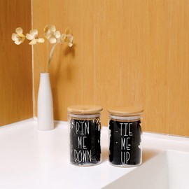 MOMEEMO Apothecary Jars with Lids for Bathroom Storage Organizer, Hair Tie Organizer & Bobby Pin Holder are Great for Bamboo Bathroom Accessories. (Hair Ties & Pins)