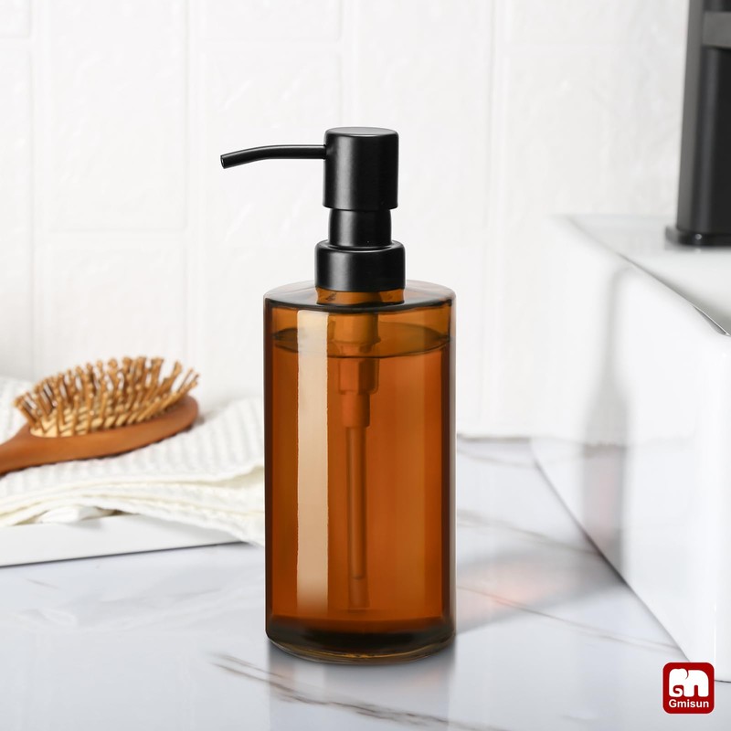 GMISUN Amber Glass Soap Dispenser, Hand Soap Dispenser for Bathroom,