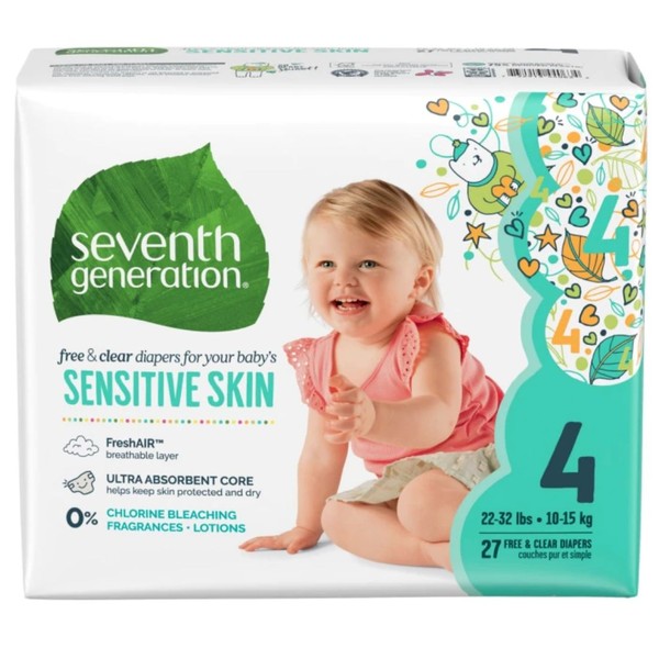 Seventh Generation Free & Clear Baby Diapers, Ultra Absorbent, Sizes 1-6, No chlorine bleaching, lotions or fragrances added, Stage 1 (40 Diapers/Pack) / 1 Pack