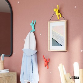 Umbra Buddy Wall Hooks – Decorative Wall Mounted Coat Hooks for Hanging Coats, Scarves, Bags, Purses, Backpacks, Towels and More, Set of 3, Bright Multicolored