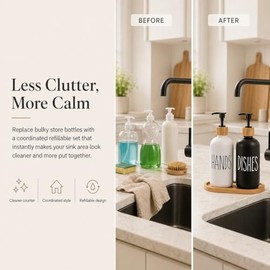 Soap Dispenser,Dish Soap Dispenser for Kitchen Sink.Glass Hand Soap Dispenser, Modern Farmhouse Decor Dish Soap Dispenser for Bathroom,Kitchen Sink Decor