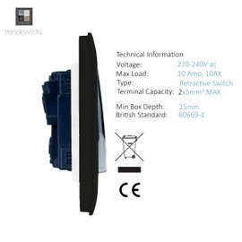 Trendi Artistic Modern Glossy Tactile Auto Retractive Door Bell Switch Black ART-DBBK