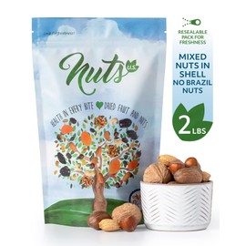 NUTS U.S. – Mixed Nuts In Shell (Almonds, Walnuts, Hazelnuts, Pecans) | No Added Colors and No Artificial Flavors | Fresh Buttery Taste and Raw |Packed In Resealable Bags (2 LBS)