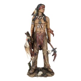 Ebros Gift Rite of Passage Native American Indian Eagle Warrior Tribal Hero with Hunting Axe Shield and Weaponry 19" H Statue As Home Decor Sculpture Cultural Heritage History Figurine