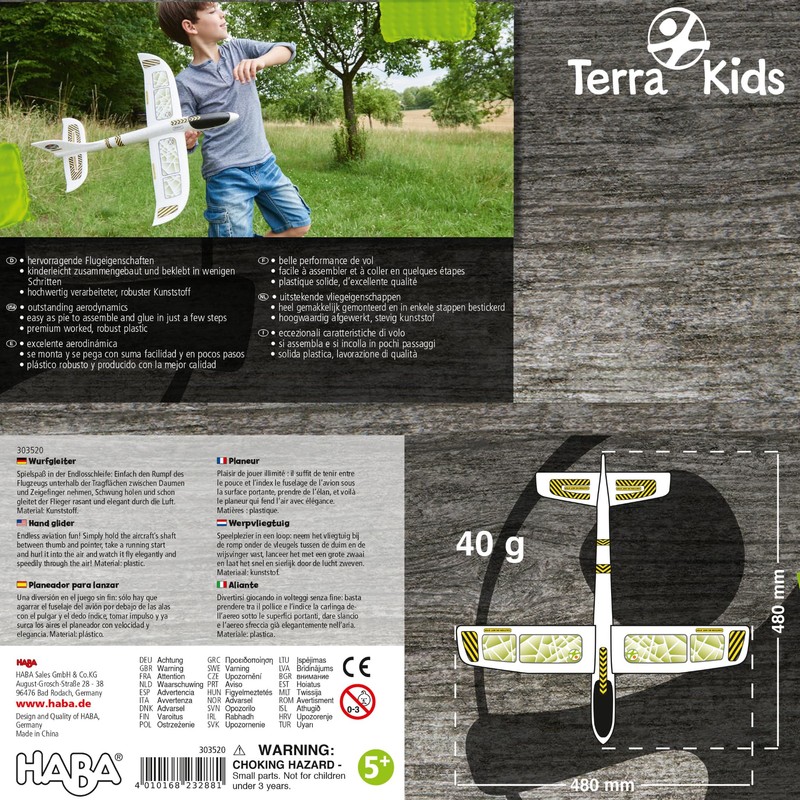 HABA 19" Hand Glider - Terra Kids Outdoor Toy Airplane,