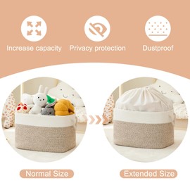 OIAHOMY Storage Basket for Organizing, Blanket Storage With Drawstring, Collapsible Storage Bin With Liner, Basket for Shelves, Blanket Basket Living Room-18”x14”x12”- Brown/White