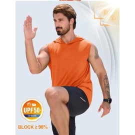 Cotrasen Men's Hooded Tank Top UPF 50+ Sleeveless Hoodies Lightweight Casual Gym Workout Shirts Cooling Muscle Cut Off Tee Shirt Orange L