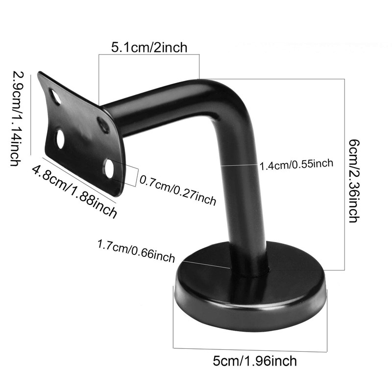 ZOENHOU 6Pack Black Stainless Steel Handrail Brackets, Curved Handrail Brackets