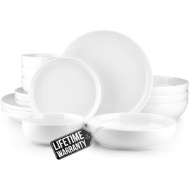 Zulay Kitchen Nova Porcelain Dinnerware Set, Service For 4 - Chip & Scratch Resistant White Plates And Bowls Sets - Microwave & Dishwasher Safe - White