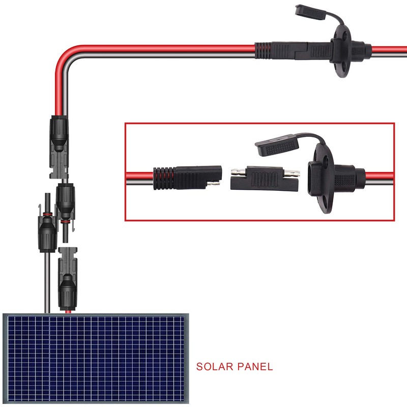 2ft/60cm Solar Conector to SAE Adapter 10AWG Cable + 2ft/60cm