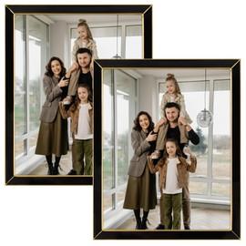 Frametory Enamel Picture Frame - 8x10 Gold Metal Edge Black Enamel Picture Frame With Easel and Velvet Back for Tabletop Display, Bookshelf, 8x10 Wall Decoration, Photo Frames-2 Set