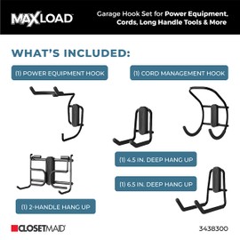 ClosetMaid MaxLoad 5-Pack Garage Hooks & Hangers Wall Mount Heavy Duty Storage for Cords, Power Equipment, Long Handle Tools, Cords, Hoses, Shovels, Black