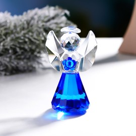 YWHL Blue Crystal Angel Figurine Decor, Glass Guardian Angel Statue Figurines Collectibles, Pretty Angel Ornament Gifts for Women