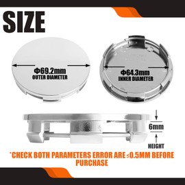 TMS 2.7Inch 69MM Wheel Center Caps for Honda Accord Civic CRV Pilot Rim Hub Caps 44732 S9A A00, Pack of 4 (Chrome, Outer 69MM, Inner 64MM)