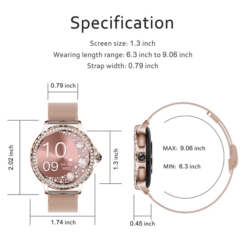 Pard Women Smart Watch, 1.3" HD Screen, Refined Design, with