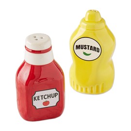 Mustard Ketchup Shaped Salt Pepper Shaker Set, Adorable Ceramic Shaped Bottles of Mustard Ketchup Condiments for Salt Pepper Set
