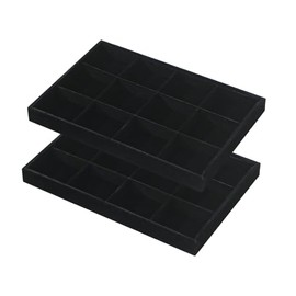Justsoso 2pcs/Set Velvet Jewelry Tray, 12 Grids Large Storage Tray for Bracelet Bangle Beads Display, Jewellery Organizer Box Tray for Home Drawer or Shop Store Selling Show (Black Velvet)