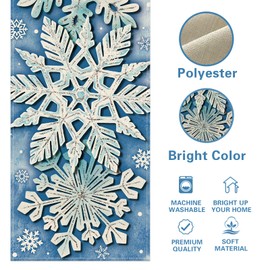 Croar Winter Snowflake Blue Table Runner, Christmas Snow Kitchen Dining Table Decoration, Seasonal Burlap Indoor Outdoor Home Decor Party Supply 13 x 72 Inches