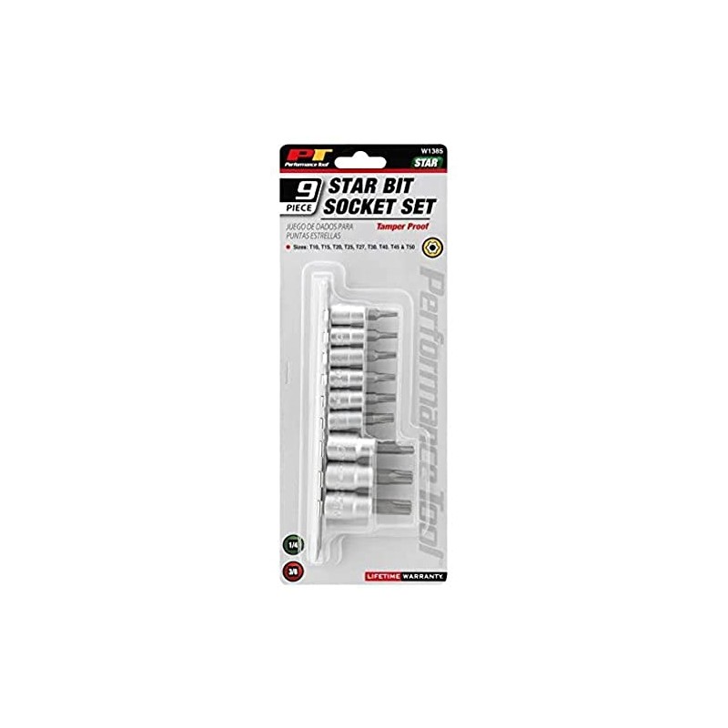 Performance Tool W1385 9-Piece Tamper Proof Star Bit Socket Set