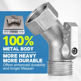 2 Pack 45 Degree Hose Elbow Angle Connector with Shut Off Valve, 304 Stainless Steel Garden Hose Elbow Adapter, 3/4" Heavy Duty Hose Adapter, Water Hose Fittings Compatible with Garden Hose and Spigot