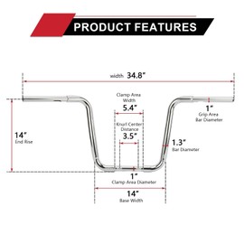 Ape Hanger Motorcycle Handlebars 1-1/4" Bar - Ohhmoto for FLST FXST XL 883 1200 Softail Slim Heritage Deluxe Deuce Dyna Super Glide Wide Glide Low Rider Fat Bob Rise 14" Chrome