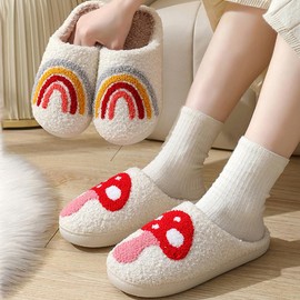 HIDLY Smile Face Slippers for Kids Women and Men, Super Soft Plush Lining Slippers, Memory Foam Comfort Cotton Slip on Warm Slipper Anti-Slip Sole Men Boys Girls (White 1,2-3 Big Kid)