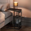 C Shaped End Table with Charging Station, Small Side Table