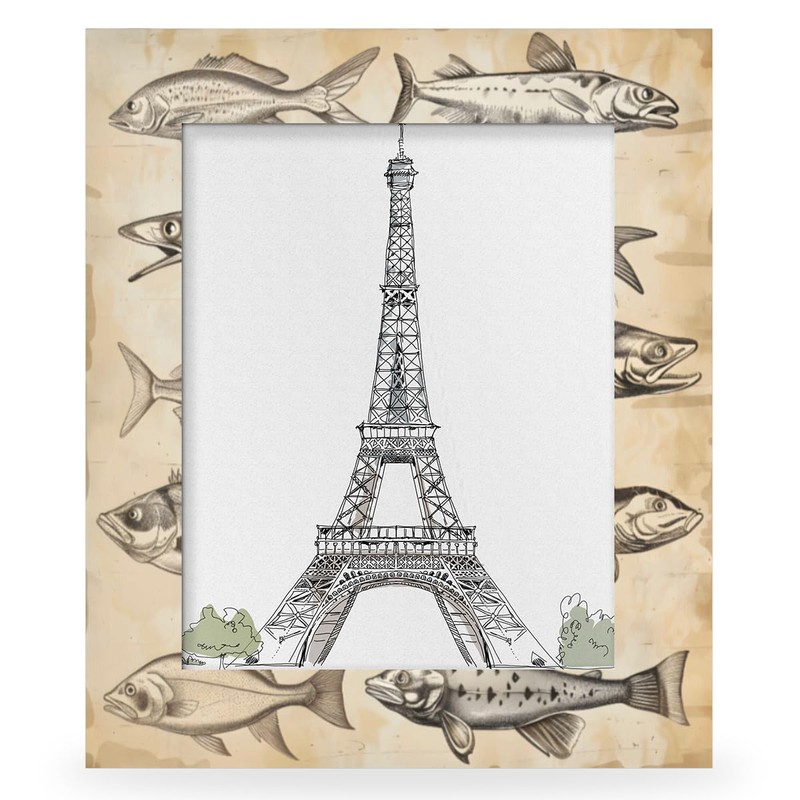 Mintoprints Vintage Fish 5x7 Picture Frame, Fishes Drawing Display Picture