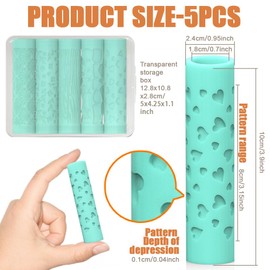 ORIGACH 5 Pcs Polymer Clay Texture Roller for Earring Making, Pottery Tools Texture Roller for Clay Jewelry Making Texture pattern-Heart, Leaves and Flowers, Cobblestone, Wood Grain, Fan Shape