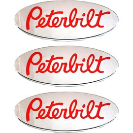 3pcs New Name Emblem Plate Custom CNC 6061 Logo Grille 3D Badge Replacement for Peterbilt (Chrome Red)