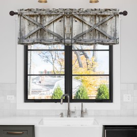YUVVLFY Barn Wood Door Valance Curtains for WindowsVillage Farmhouse Rural Art Modern Rod Pocket Decorative Window Valance for Kitchen Bathroom Bedroom Living Room Closet, 54x18 Inch