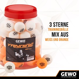 GEWO Training 40+ Table Tennis Balls - 3 Star Table Tennis Ball Made of ABS Plastic with Seam - High-Quality Training Balls, Diameter 40 + mm, Pack of 60 Orange and White Mixed