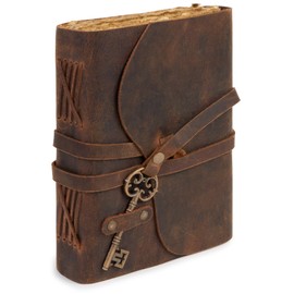 GlobeeCraft Vintage-Notizbuch aus Leder mit Schlüssel, handgefertigtes Baumwollpapier, perfekt als Lederbuch, Vintage-Buch oder persönliches Tagebuch, 18 x 13 cm