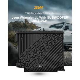 3W Cargo Mat Fit for Jeep Wrangler JL with SUBWOOFER 2018-2024 All Weather Custom Fit Trunk Liner for JL Unlimited 4-Door (Non JK or 4XE) Black