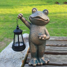 Garden Frog Statue Gifts Outdoor Fairy Garden Accessories Outdoor Lights Solar Garden Frog Decor Art Housewarming Gift for Patio,Yard,Lawn Ornament