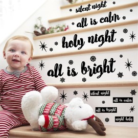 Christmas Quote Wall Stickers All is Calm All is Bright Wall Stickers Vinyl Floor Stairs Decals Christmas Eve Xmas Snowflake Wall Stickers Silent Night Holy Night Holiday Party Decoration
