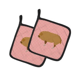 Caroline's Treasures BB7934PTHD Hungarian Mangalica Pig Pink Check Pair of Pot Holders Kitchen Heat Resistant Pot Holders Sets Oven Hot Pads for Cooking Baking BBQ, 7 1/2 x 7 1/2