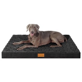Patas Lague Checkered Orthopedic XL Dog Bed for Large Dogs 42''X28'', Waterproof Big Large Dog Beds with Removable Washable Cover,Egg Crate Foam Pet Bed Mat with Nonskid Bottom, Black
